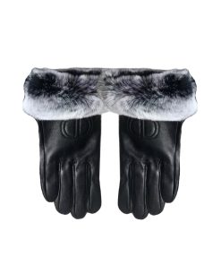 Dior Leather Gloves With Fur In Black