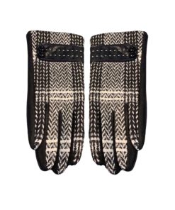 Chanel Leather Striped Wool Gloves In Black
