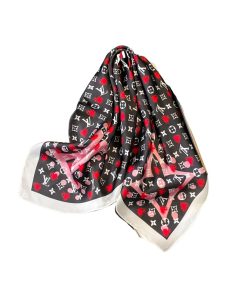 Louis Vuitton Silk Square Scarf Monogram And Heart Black 70Cm