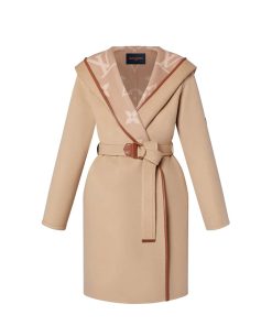 Louis Vuitton Belted Double Face Hooded Wrap Coat Camel Brown 1A99K5