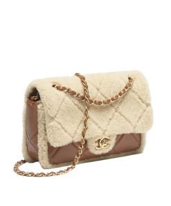 Chanel Flap Bag Shearling Beige &Amp; Brown 23Cm As5149-B18194-Nzw48