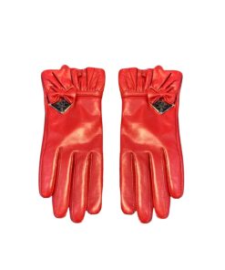 Prada Leather Gloves With Logo Tag In Red