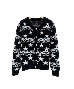 Chanel Star Pattern Printed Knit Cardigan In Black
