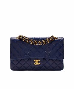 Chanel Classic Medium Lambskin Flap Navy And Gold 25Cm