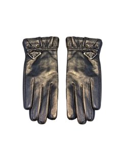 Prada Leather Gloves With Logo Tag In Black