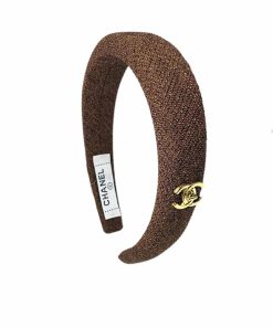 Chanel Cc Tweed Headband With Gold Hardware Brown