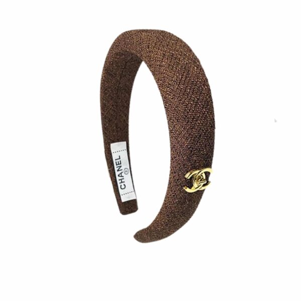 Chanel Cc Tweed Headband With Gold Hardware Brown