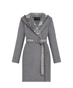 Louis Vuitton Belted Double Sided Hooded Wrap Coat Gray 1A92Vf