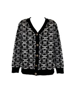 Chanel Knit Cardigan Cc Stylish Logo With Heart Pattern Black