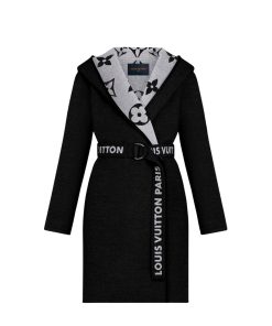 Louis Vuitton Belted Double Sided Hooded Wrap Coat Black And Gray