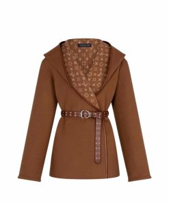 Louis Vuitton Belted Double Sided Coat Wool With Monogram Havana Brown 1A8260