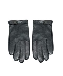 Prada Leather Gloves Button With Logo In Black