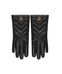 Gucci Leather Gg Marmont Gloves Black