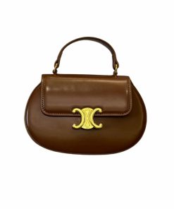 Celine Besace Clea Square Flap Bag In Shiny Calfskin Brown 20Cm