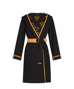 Louis Vuitton Hooded Wrap Coat Monogram Wool In Black