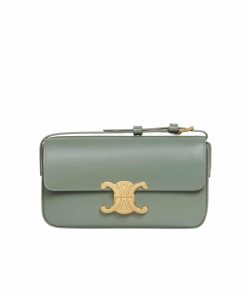 Celine Triomphe Shoulder Bag In Shiny Calfskin Green 20Cm 194143Bf4 31La