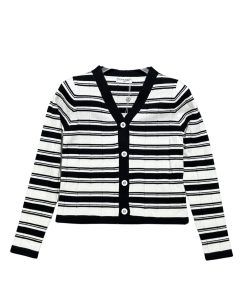 Chanel Textured Stripe Knit Cardigan Black And White