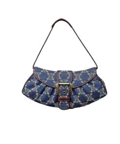 Celine Macadam Denim Leather Shoulder Bag Gold Hardware Blue 27Cm
