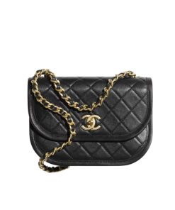 Chanel Crossbody Bag Calfskin And Gold Tone Metal Black 23Cm As4845 B16235 94305