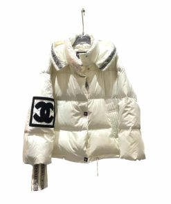 Chanel Winter Jacket Women'S Dutik Cc Logo Embroidered In White