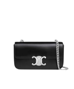 Celine Chain Triomphe In Shiny Calfskin Shoulder Bag Silver Black 20Cm 115203Bf4 38Si