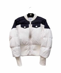 Chanel Glossy Blocking Puffer Cotton Jacket White