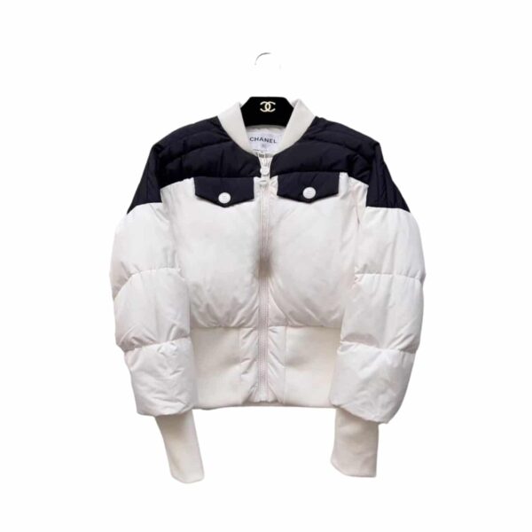 Chanel Glossy Blocking Puffer Cotton Jacket White