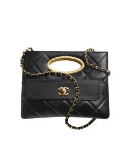 Chanel Clutch Lambskin And Gold Plated Metal In Black 25Cm As5038 B17663 94305