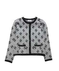 Chanel Knit Cardigan With Cc Logo In Grey