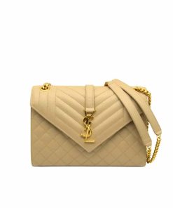 Saint Laurent Envelope Medium Chain Bag In Mix Matelassé Grain De Poudre Embossed Beige 24Cm 600185Bow912721