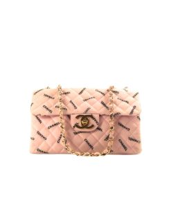 Chanel Vintage Classic Logo Print Jumbo Canvas Xl Maxi Flap Bag Pink 32Cm