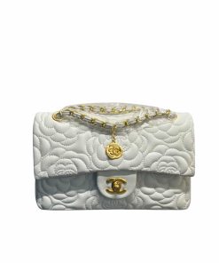 Chanel Flap Bag With Camellia Flower Chain White 26Cm