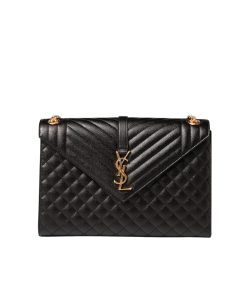 Saint Laurent Envelope Large Bag In Mix Matelass? Grain De Poudre Embossed Black Gold 31Cm 600166Bow911000