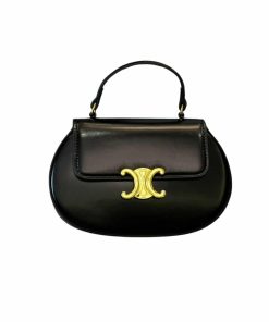 Celine Besace Clea Square Flap Bag In Shiny Calfskin Black 20Cm