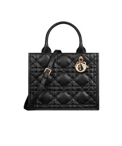 Dior Small Book Tote Macrocannage Calfskin Powder Black 26Cm M1325Owhp M900