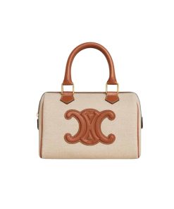 Celine Small Triomphe Leather Boston Bag In Smooth Calfskin Beige 19Cm 197582Efl 02Nt