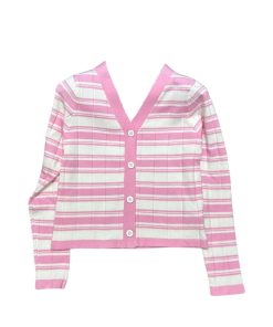 Chanel Textured Stripe Knit Cardigan White And Pink
