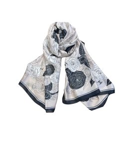 Chanel Cc Square Silk Scarf With Flower White 90Cm