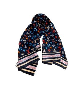 Louis Vuitton Colorful Monogram Scarf Dark Blue 180Cm