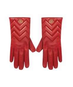 Gucci Leather Gg Marmont Gloves Red
