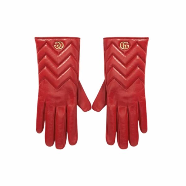 Gucci Leather Gg Marmont Gloves Red