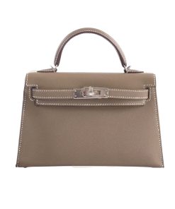 Hermes Mini Kelly Epsom Silver Buckle Etoupe 20Cm