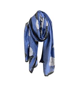 Chanel Cc Square Silk Scarf With Flower Dark Blue 90Cm