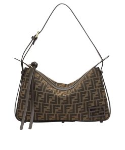 Fendi Simply Fendi Medium Brown Ff Jacquard Fabric Bag 25Cm 8Br829Afpmf1Gl7