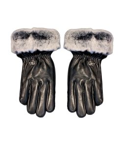 Gucci Gg Logo Leather Gloves With Fur Black