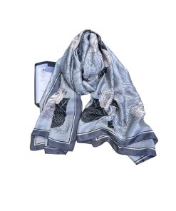 Chanel Cc Square Silk Scarf With Flower Light Blue 90Cm