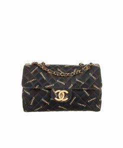 Chanel Vintage Classic Logo Print Jumbo Canvas Xl Maxi Flap Bag Black 32Cm