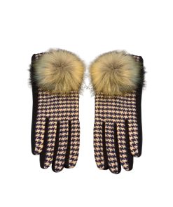 Dior Gloves Stripe Pattern With Fur In Beige And Black