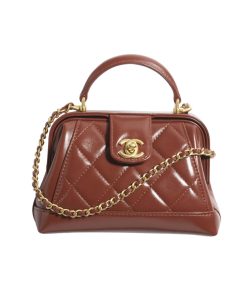 Chanel Mini Bag With Handle Shiny Lambskin In Brown 19Cm As4958 B16872 Ny562