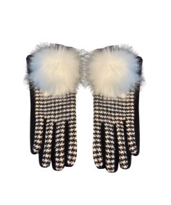 Dior Gloves Stripe Pattern With Fur In Black And White